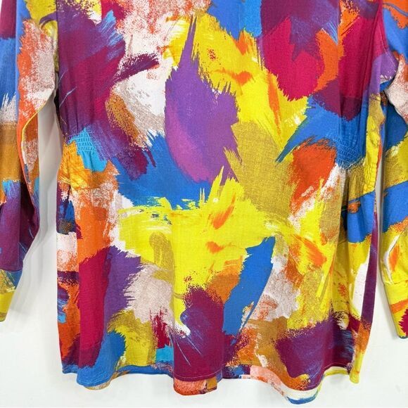 Soft Surroundings Painters Palette Colorful Abstract 100% Long Sleeve Button Up - Picture 9 of 16